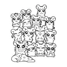 ハムタローと仲間たちの集合イラスト のぬりえ