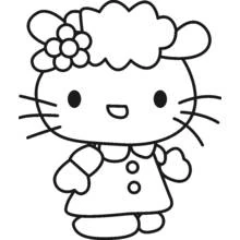 花の帽子をかぶったハローキティ のぬりえ