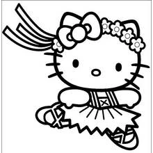 花冠をつけて踊るハローキティ のぬりえ