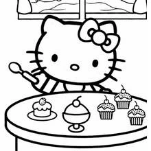 ハローキティ デザートのテーブル のぬりえ