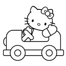 車を運転するハローキティ のぬりえ