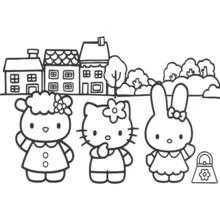 ハローキティと羊とうさぎの友達 のぬりえ