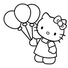ハローキティが風船を三つ持っている のぬりえ