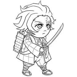 刀を持つちびキャラの炭治郎 のぬりえ
