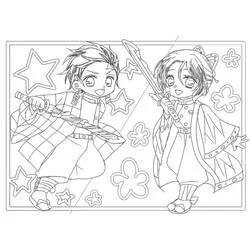 剣を構える炭治郎としのぶ のぬりえ