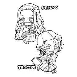 ちびキャラの炭治郎と禰豆子 のぬりえ