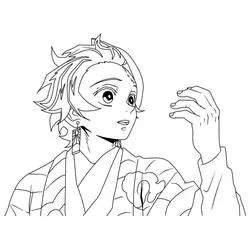 炭治郎が横を向いて手を上げている のぬりえ