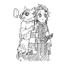 炭治郎と伊之助が並んで立つ絵 のぬりえ
