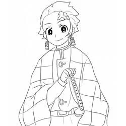 炭治郎が刀を持って微笑む のぬりえ