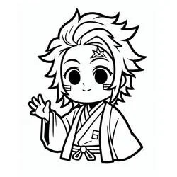 手を振るちびキャラの炭治郎 のぬりえ