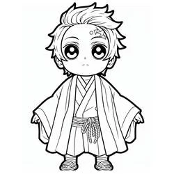 ちびキャラの炭治郎、着物姿 のぬりえ