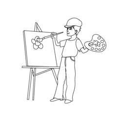 画架の前で絵を描く画家 のぬりえ