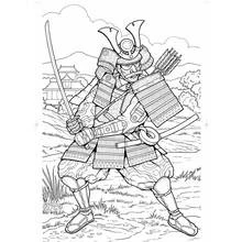 刀を構える甲冑姿の侍 のぬりえ