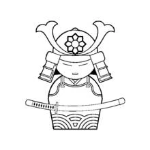 兜と刀を身につけた侍 のぬりえ