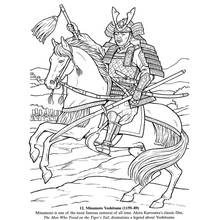 指揮棒を掲げて馬に乗る侍 のぬりえ