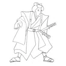 刀を腰に構えて立つ侍 のぬりえ