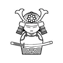 兜と刀を持つ侍 のぬりえ