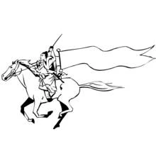 馬に乗って旗を掲げる侍 のぬりえ