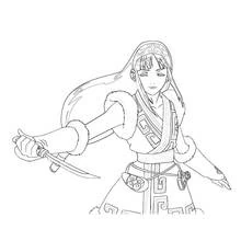 刀を持つ侍のキャラクター のぬりえ