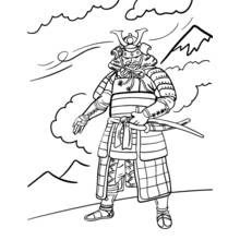 山を背にして立つ侍 のぬりえ