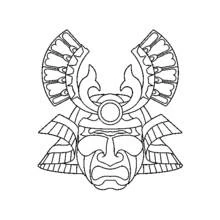 扇形の角を持つ侍の仮面 のぬりえ