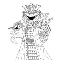 刀を構えた甲冑姿の侍 のぬりえ