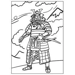 富士山を背にした侍 のぬりえ
