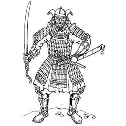 甲冑をまとった侍の戦士 のぬりえ
