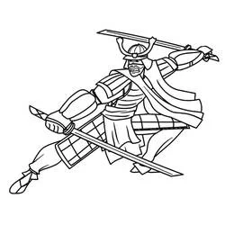 二本の刀を持つ侍の戦闘シーン のぬりえ