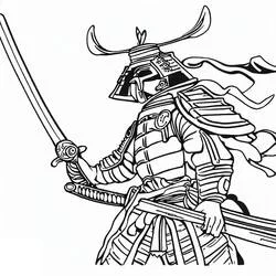 刀を構える侍 のぬりえ