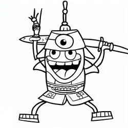 二本の刀を構える愉快な侍 のぬりえ