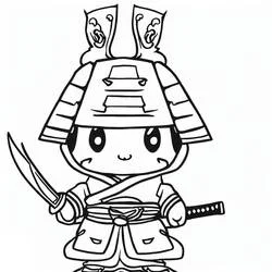 刀を持つかわいい侍 のぬりえ