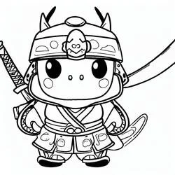 兜をかぶり刀を持つ侍 のぬりえ