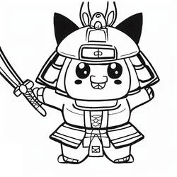剣を持った幸せな侍 のぬりえ