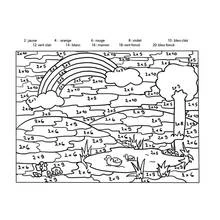 虹と池のある風景の数字塗り絵 のぬりえ