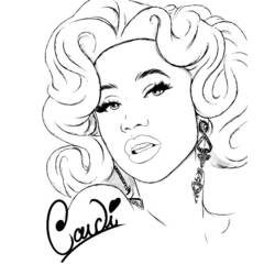 カーディ・Bのウェーブヘアの肖像 のぬりえ