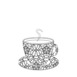 花模様のコーヒーカップとソーサー のぬりえ