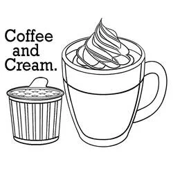ホイップクリーム付きコーヒーカップとクリーム容器 のぬりえ