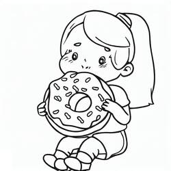 巨大なドーナツを食べる女の子 のぬりえ