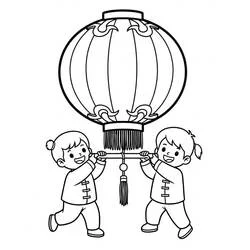 中国の新年の提灯を持つ子どもたち のぬりえ