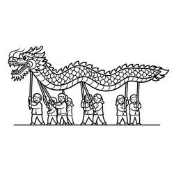 中国の新年の龍舞と子どもたち のぬりえ