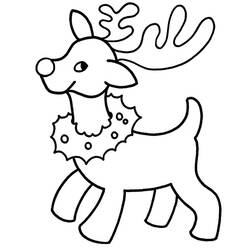 クリスマスリースをつけたトナカイ のぬりえ