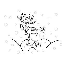 雪の丘に立つクリスマスのトナカイ のぬりえ