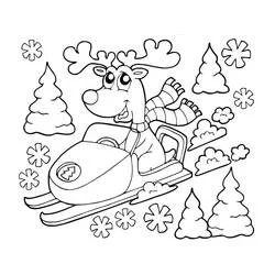 クリスマスのトナカイがスノーモービルに乗る のぬりえ