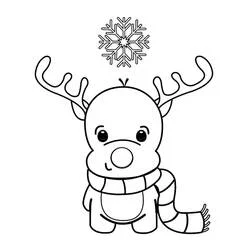 雪の結晶と一緒のクリスマスのトナカイ のぬりえ