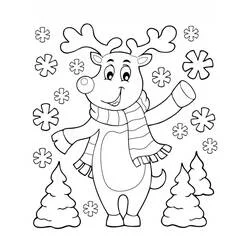 クリスマスのトナカイが手を振る のぬりえ