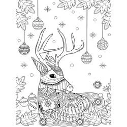 クリスマスのトナカイと飾られた角 のぬりえ