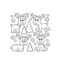 クリスマスのトナカイたちと雪の結晶 のぬりえ