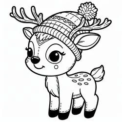 毛糸の帽子をかぶったクリスマスのトナカイ のぬりえ