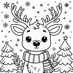 マフラーと雪の結晶のクリスマスのトナカイ のぬりえ